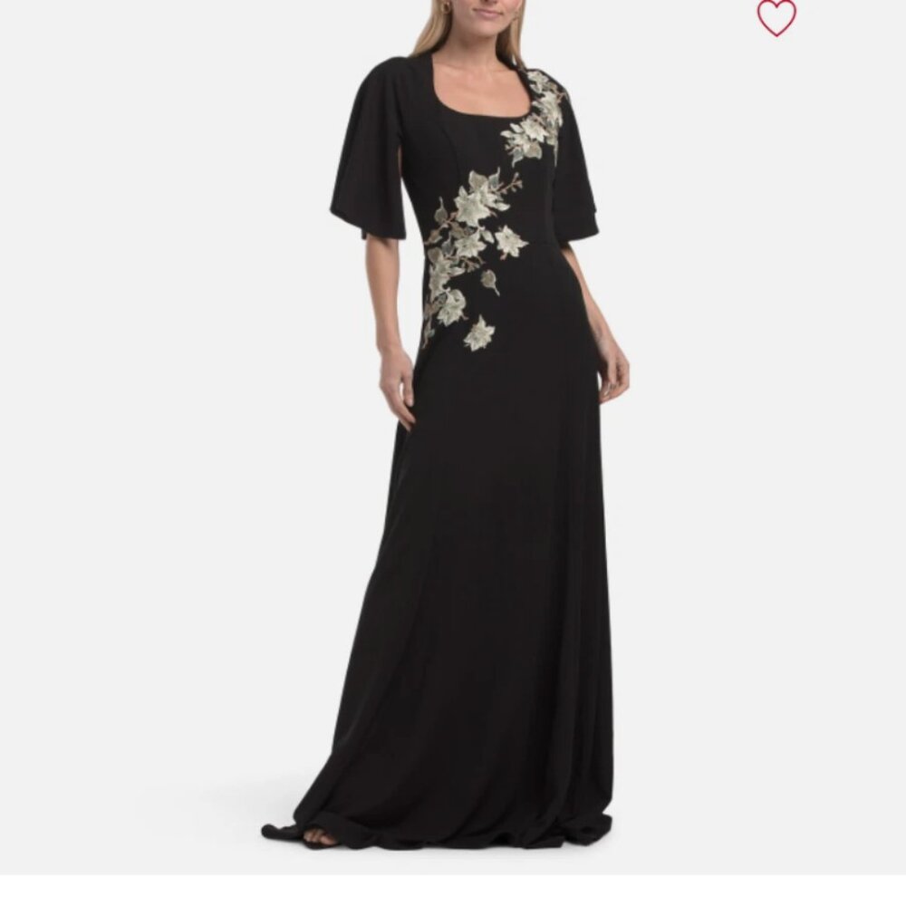 RENE BY RENE RUIZ Short Sleeve Embroidered 3d Floral Gown